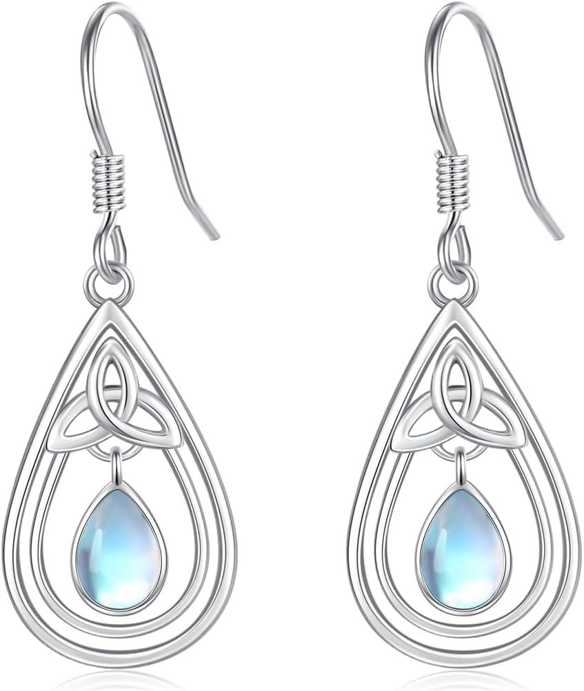Sterling Silver Moonstone Teardrop Dangle Earrings Gemstone Jewelry Gifts-Moonstone#7