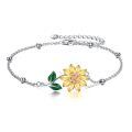 wholesale 925 Sterling Silver Sunflower Bracelet With Green Leaves-0-0