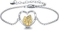 wholesale 925 Sterling Silver Heart-Shaped Friendship Bracelet with 3D Girls Hugging Charm and Cubic Zirconia Stones - Always my sister forever my friend-3 Sisters Bracelet-Always My Sister Forever My Friend