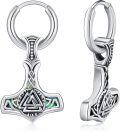 wholesale 925 Sterling Silver Viking Thor's Hammer Mjolnir Tree of Life Huggie Hoop Earrings for Women Men Norse  4cm Diameter-0-1