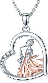 wholesale 925 Sterling Silver Heart-Shaped Pendant with Saxophone Player Design and Cubic Zirconia Stones Necklace for Women & Girls-C-Saxophone