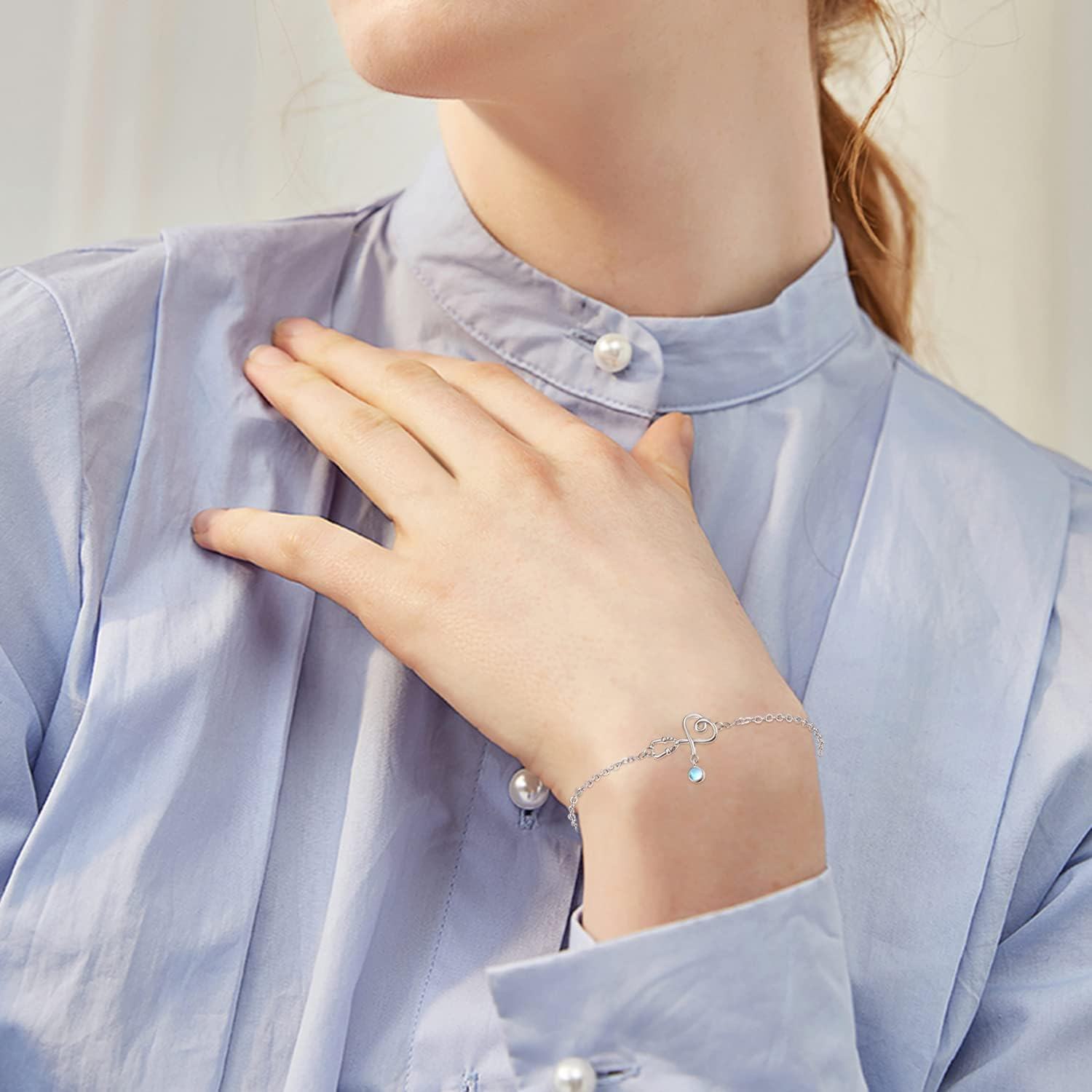 wholesale 925 Sterling Silver Infinity Bracelet with Moonstone Charm for Nurses and Women-0-3