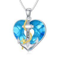 wholesale 925 Sterling Silver Heart With Anchor Love Engraved Pendant Necklace-18