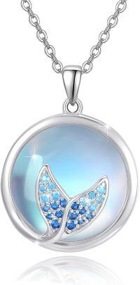 wholesale 925 Sterling Silver Moonstone Mermaid Tail Pendant Necklace-16mm Moonstone 16mm