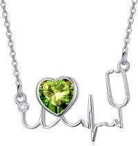 wholesale 925 Sterling Silver Birthstone Stethoscope Necklace Nurse Doctor Gift-8-August Birthstone