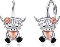wholesale 925 Sterling Silver Cow Heart Flower Stud Earrings Gift for Women-Highland Cow