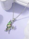 wholesale 925 Sterling Silver Abalone Shell Butterfly Flower Pendant Necklace for Women-0-2