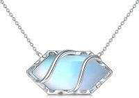 wholesale Sterling Silver Gemstone Hexagon Pendant Necklace-Moonstone