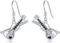 wholesale 925 Sterling Silver Violin Dangle Earrings Gift for Librarians and Music Lovers-Violin