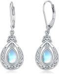 wholesale 925 Sterling Silver Teardrop Moonstone Celtic Knotwork Leverback Earrings-0-0