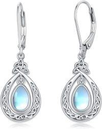 wholesale 925 Sterling Silver Teardrop Moonstone Celtic Knotwork Leverback Earrings-Irish Earrings