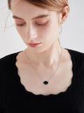 wholesale 925 Sterling Silver Black Onyx Oval Faceted Pendant Necklace Platinum Plated-0-1