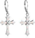wholesale Sterling Silver Opal Cross Abalone Shell Dangle Drop Leverback Earrings-0-0