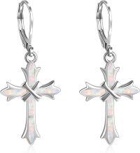 wholesale 925 Sterling Silver Opal Cross Abalone Shell Leverback Earrings for Women-white opal cross