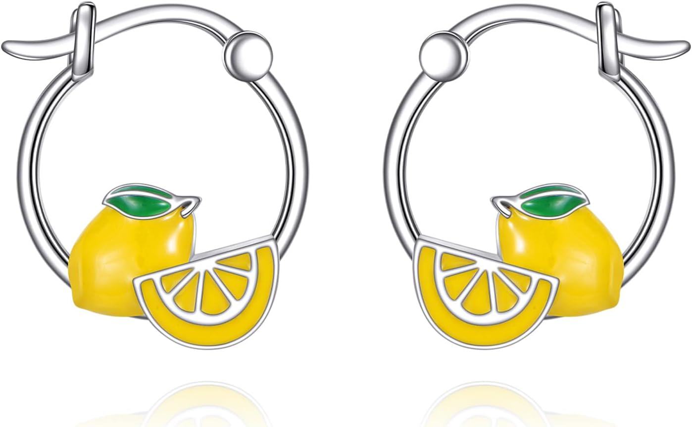 wholesale 925 Sterling Silver Lemon Slice Hoop Earrings Fruit -0-0