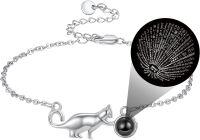 wholesale 925 Sterling Silver Black Engraved Heart Cat Charm Bracelet for Women - Cute Animal -I Love You in 100 Languages
