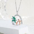 wholesale 925 Sterling Silver Heart Necklace With Palm Tree And Flamingo Design Engraved I Love You Forever-0-4