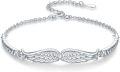 wholesale 925 Sterling Silver Angel Wing Bracelet - Vintage Style Adjustable Bangle s for Her Him-0-0