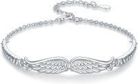 wholesale 925 Sterling Silver Angel Wing Bracelet - Vintage Style Adjustable Bangle s for Her Him-White Gold Plated