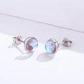 wholesale 925 Sterling Silver Stud Earrings with Round Synthetic Moonstone for Sensitive Ears-0-2