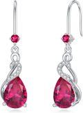 wholesale Sterling Silver Ruby July Birthstone Teardrop Dangle Earrings for Women - 22x8mm Power & Love Hook Earrings, Ideal Gift for Mother's Day & Anniversaries-0-0