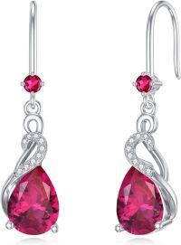 wholesale Sterling Silver Ruby July Birthstone Teardrop Dangle Earrings for Women - 22x8mm Power & Love Hook Earrings, Ideal Gift for Mother's Day & Anniversaries-07-July