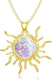 wholesale Sterling Silver Gold Opal Sun Necklace for Women Dainty Colorful Stone Pendant Jewelry Birthday Gift for Her-B_Sterling Silver Gold_ Purple