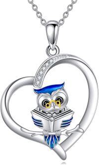 wholesale 925 Sterling Silver Heart-Shaped Blue Enamel Owl Pendant Necklace - Never Give Up Inspiration s for Women-Owl Necklace