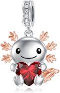 wholesale 925 Sterling Silver Axolotl Charm with Red Heart Birthstone Bead for Bracelets Jewelry Making Gifts for Women-0-0