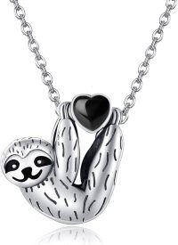 wholesale Sterling Silver Stone Cute Sloth Pendant Necklace for Women Girls Gifts-black onyx sloth