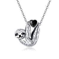wholesale 925 Sterling Silver Sloth Pendant Necklace Wholesale Hanging On Chain-black onyx sloth