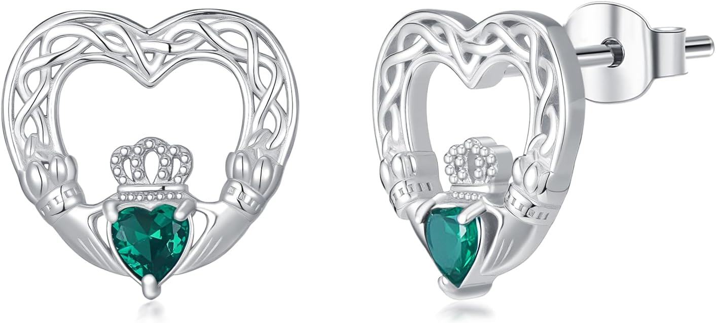 Sterling Silver Irish Shamrock Claddagh Celtic Knot Stud Earrings St Patricks Day Jewelry-02-Skeleton
