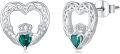 wholesale 925 Sterling Silver Heart-Shaped Emerald Claddagh Celtic Knot Stud Earrings for St Patrick's Day-0-0