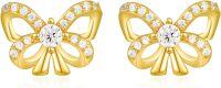 wholesale 925 Sterling Silver Butterfly Shape Cubic Zirconia Stud Earrings for Women Ribbon Style Jewelry-Gold