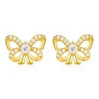 wholesale 925 Sterling Silver Butterfly Bow Cubic Zirconia Stud Earrings For Women-Gold