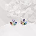 wholesale 925 Sterling Silver Multi-Color Crystal Flower Petal Stud Earrings-0-2