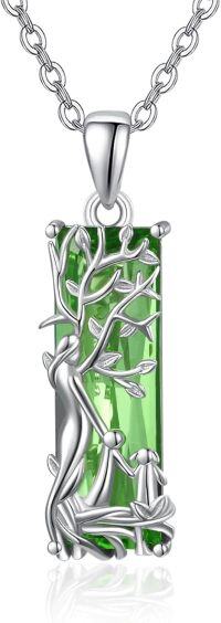 wholesale 925 Sterling Silver Green Austrian Crystal Tree of Life Pendant Necklaces for Women Mothers Day Gifts-C-Mother and 2 daughters or sons