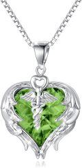 wholesale Sterling Silver Austrian Crystal Caduceus Angel Wing Heart Nurse Necklace-0-54