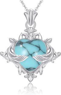 wholesale 925 Sterling Silver Heart Pendant with Turquoise Stone and Chain for Women -A02-Heart Turquoise
