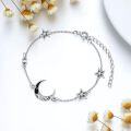 wholesale 925 Sterling Silver Moonstone & CZ Adjustable Bracelet with Stars and Crescent Moon Charm for Women-0-4