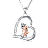 wholesale 925 Sterling Silver Mom Heart Shape Animal Pendant Necklaces for Women Girls Family Love Gift-08-Red Panda
