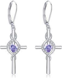 wholesale 925 Sterling Silver Birthstone Cross Dangle Earrings for Women-06-Jun-Created Alexandrite