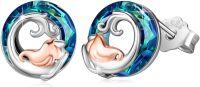 wholesale 925 Sterling Silver Blue Crystal Sea Life Stud Earrings - Mermaid & Octopus Design-A-Mermaid