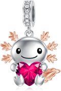 wholesale 925 Sterling Silver Axolotl Charm with Pink Birthstone Heart Pendant for Bracelets Jewelry Making Gifts for Women-0-6