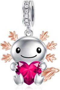 wholesale 925 Sterling Silver Axolotl Charm with Pink Birthstone Heart Pendant for Bracelets Jewelry Making Gifts for Women-07-Jul-Axolotl