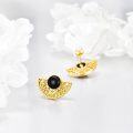 wholesale 925 Sterling Silver Black Onyx Filigree Half-Moon Stud Earrings-0-4