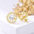 wholesale Gold 925 Sterling Silver Cubic Zirconia and White Pearl Stud Earrings for Women-0-2