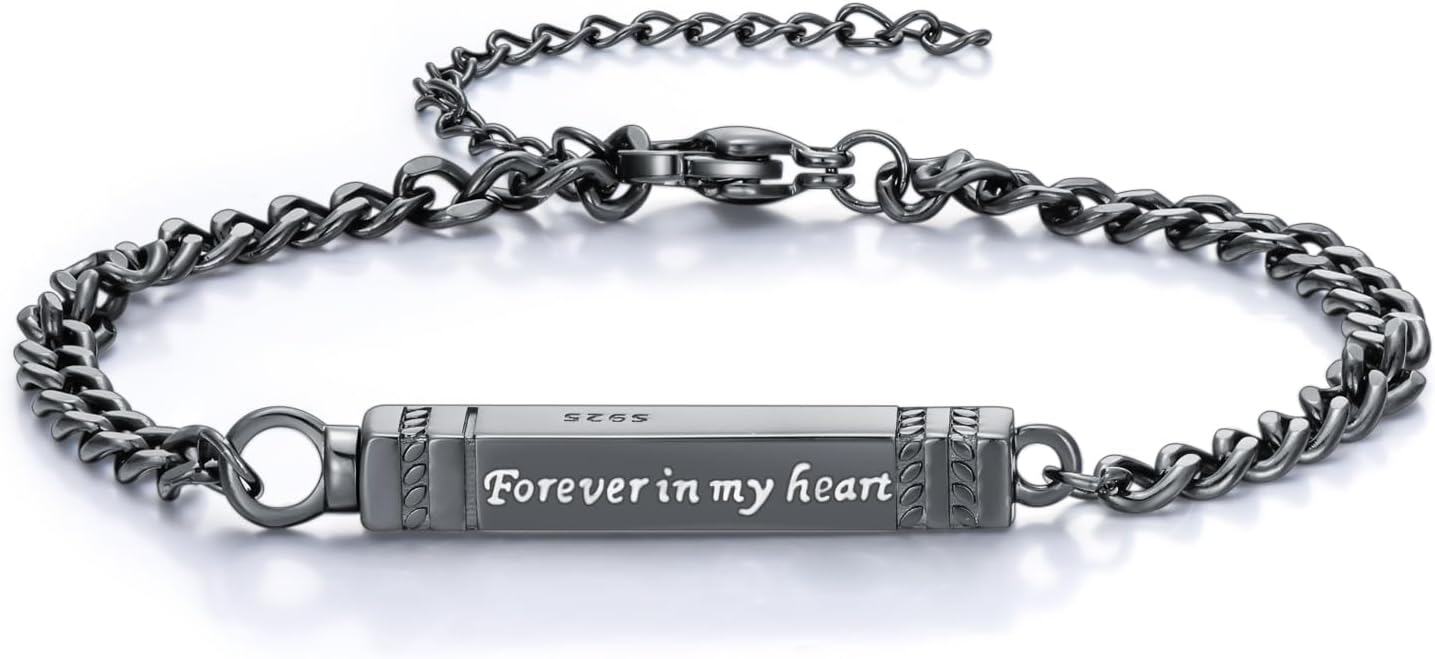 Sterling Silver Stone Urn Bracelet for Ashes Vintage Filigree Cremation Bangle-Forever in my heart