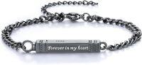 wholesale 925 Sterling Silver Forever in my Heart Memorial Bracelet with Engraved Message and Chain Link Design-Forever in my heart