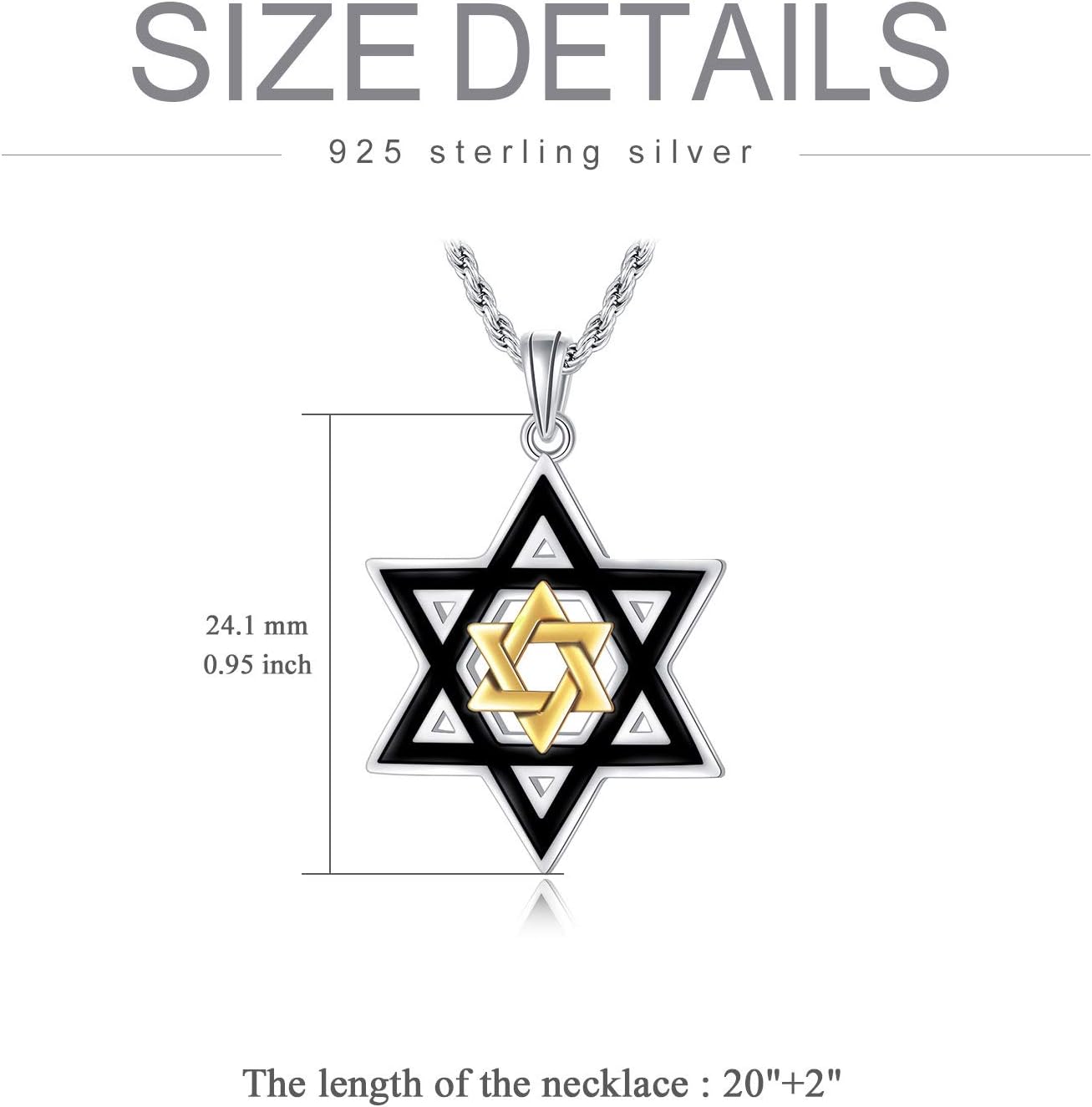 wholesale 925 Sterling Silver Black & Gold Star of David Pendant for Men's Jewelry Necklaces-0-5
